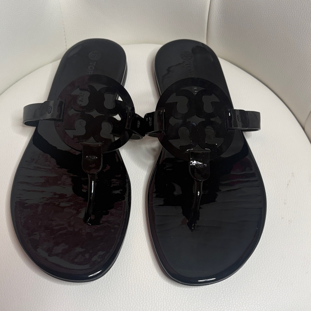 Tory Burch Black Gloss Miller Jelly Thong Sandals
